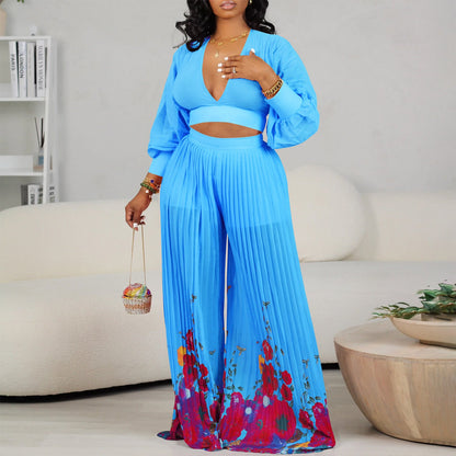 Damen Jumpsuit Voluminöse Ärmel Floralmuster Eveloria