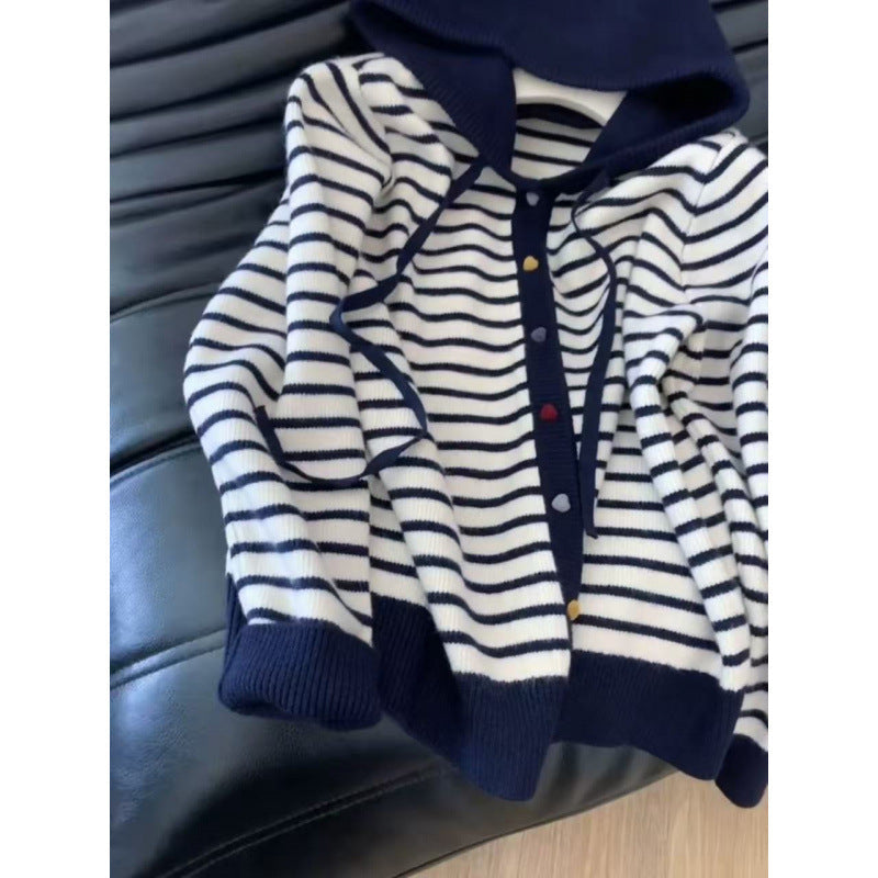 Damen Strickjacke Kapuze Gestreift Eveloria