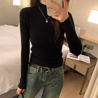 Damen Feinstrickpullover Moderner Schnitt Höher Kragen Eveloria