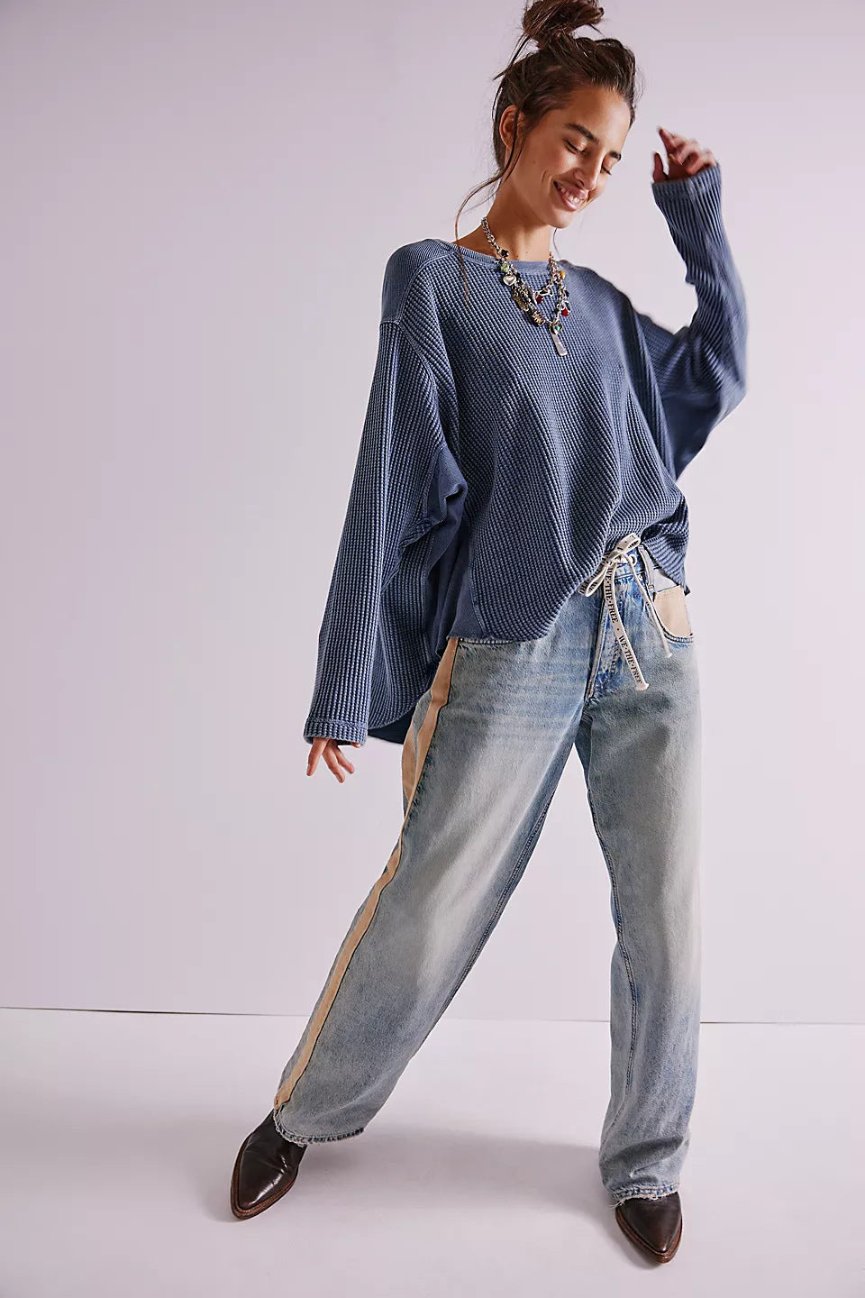 Damen Oversized Pullover Strukturiert Beige