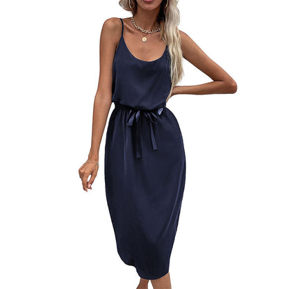 Damen Midikleid Taillenknoten Satinoptik Eveloria