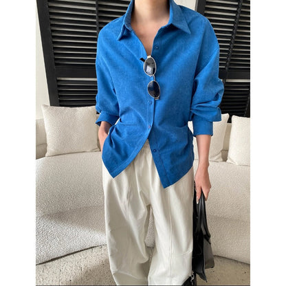 Damen Oversized Hemdbluse aus Baumwolle mit praktischen Taschen und - Eveloria
