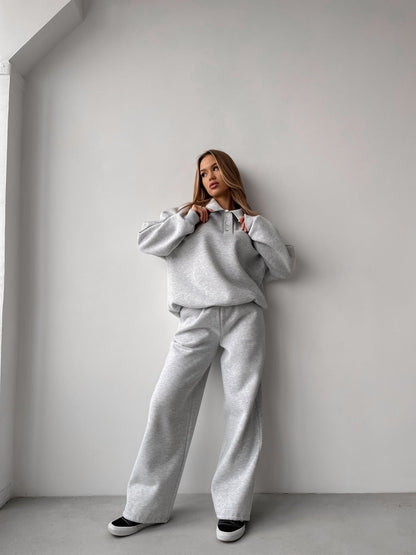 Damen Hoodie mit Knopfleiste und weiten Hosen Eveloria