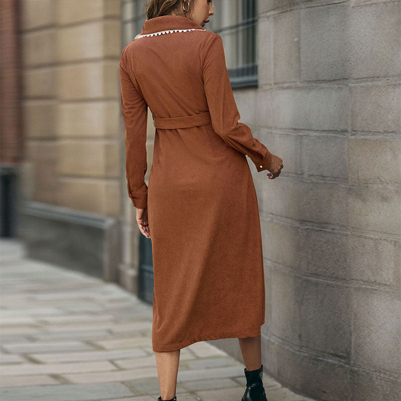 Damen Hemdblusenkleid Taillengürtel Seitenschlitz Eveloria