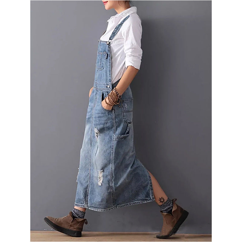 Eveloria Damen Jeansrock mit Trägern