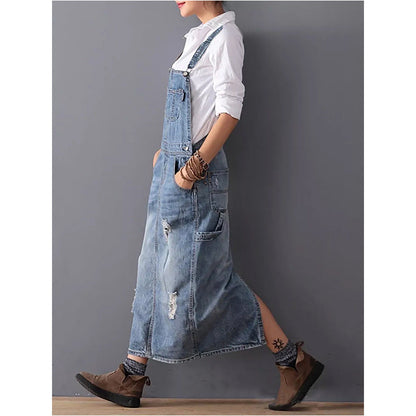 Eveloria Damen Jeansrock mit Trägern