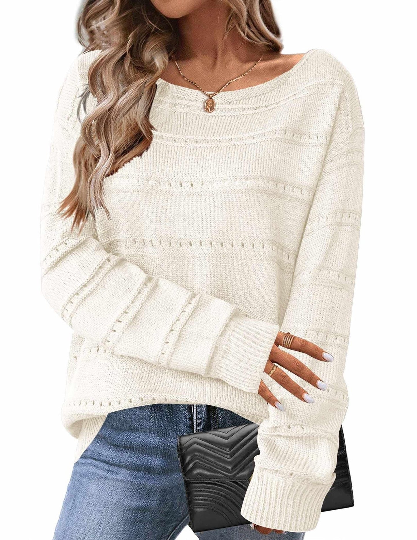 Damen Strickpullover Luftig Weit Geschnitten Eveloria