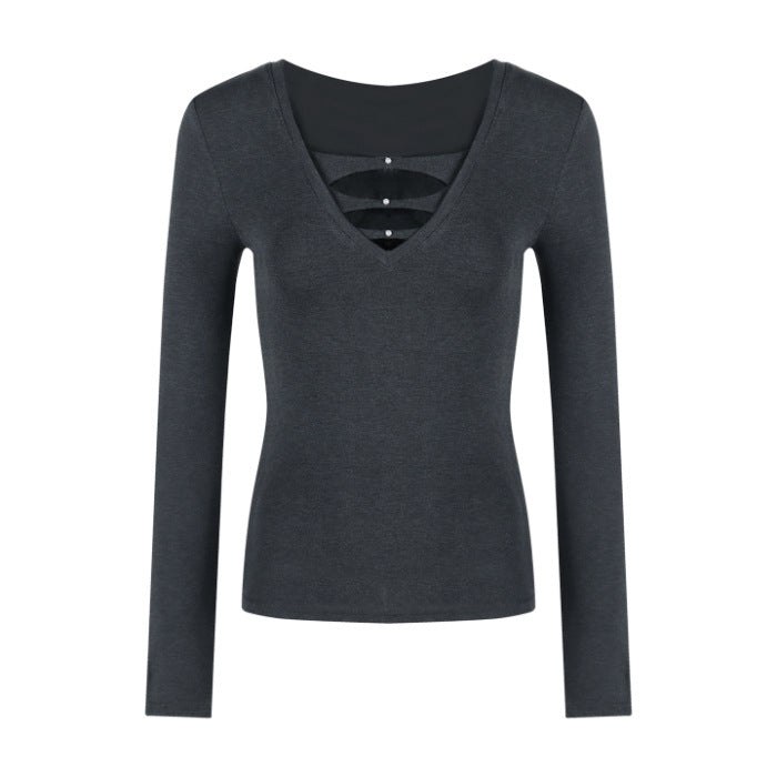 Damen Langarmshirt V-Ausschnitt Raffung Elegantes Design