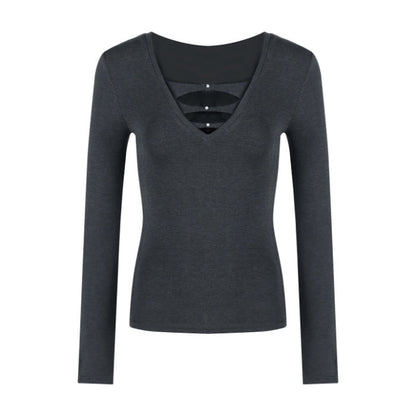 Damen Langarmshirt V-Ausschnitt Raffung Elegantes Design