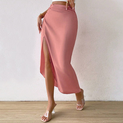 Damen Midirock Hohem Schlitz Raffungen Eveloria