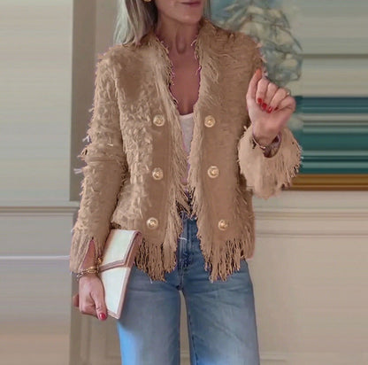 Damen Fransenjacke Goldknöpfe Eveloria
