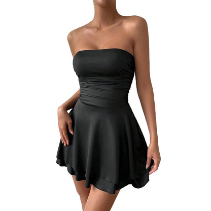 Damen Trägerloses Minikleid Raffung Schwingender Saum Eveloria