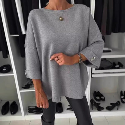 Damen Strickpullover Weit Ärmel Knopfdetails Eveloria