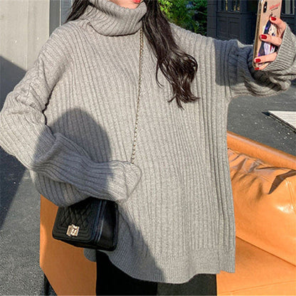 Damen Strickpullover Hochkragen Lässig Eveloria