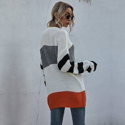 Damen Überwurf-Pullover Streifenmuster Eveloria
