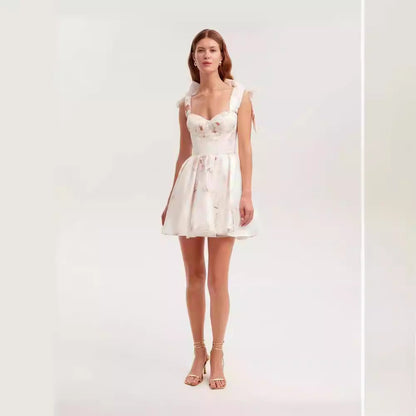 Damen Minikleid Floralmuster Raffinierte Träger