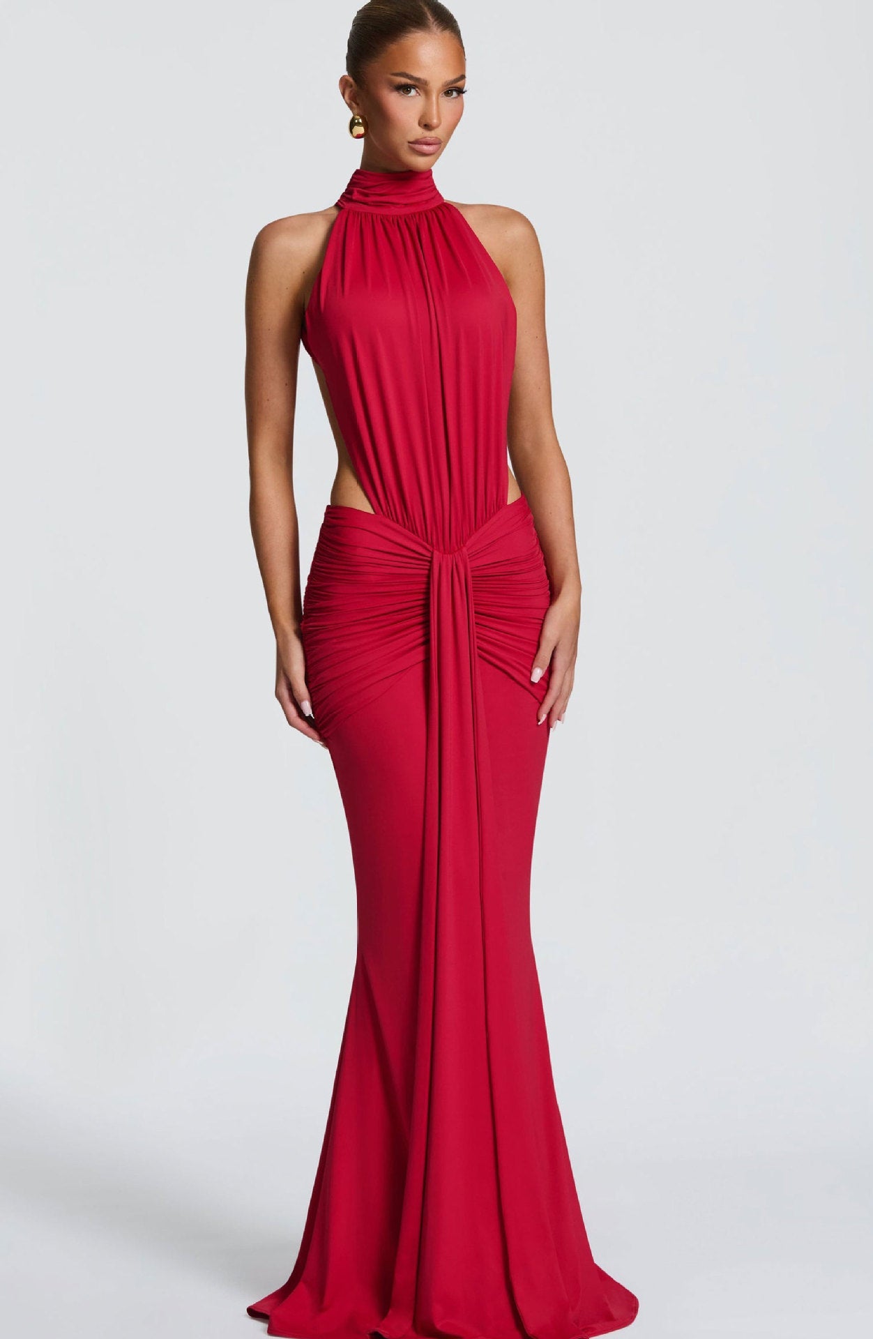 Damen Maxikleid Elegantes Design mit Halterneck und Drapierung