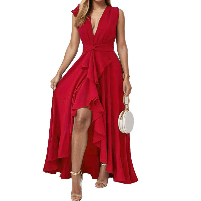 Damen Maxikleid Asymmetrischer Saum Rüschendetails
