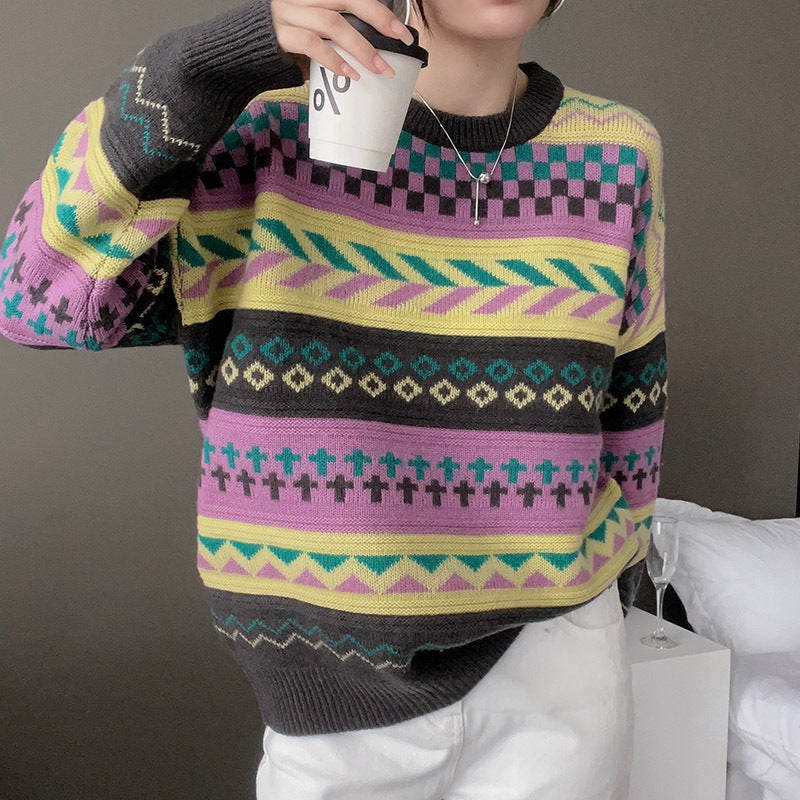 Damen Strickpullover Musterdesign Kaschmir Braun - Eveloria