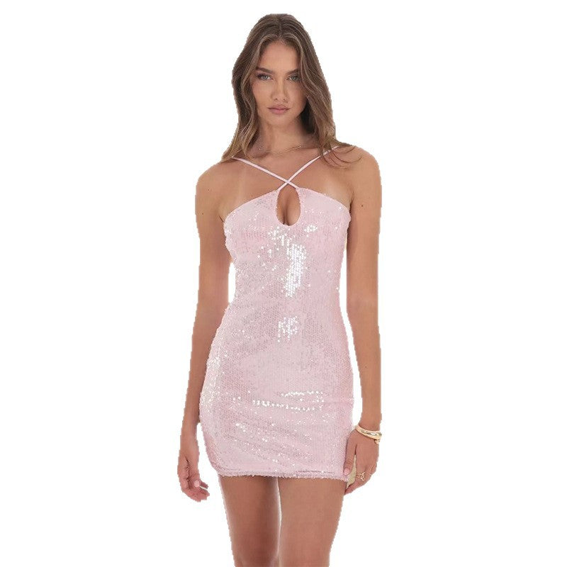 Damen Glitzerndes Minikleid Tiefes Dekolleté