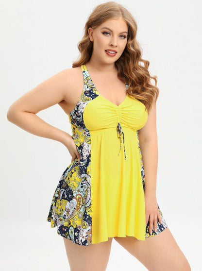 Eveloria Damen Badeanzugkleid Plus Size V-Ausschnitt mit Kreuzträgern