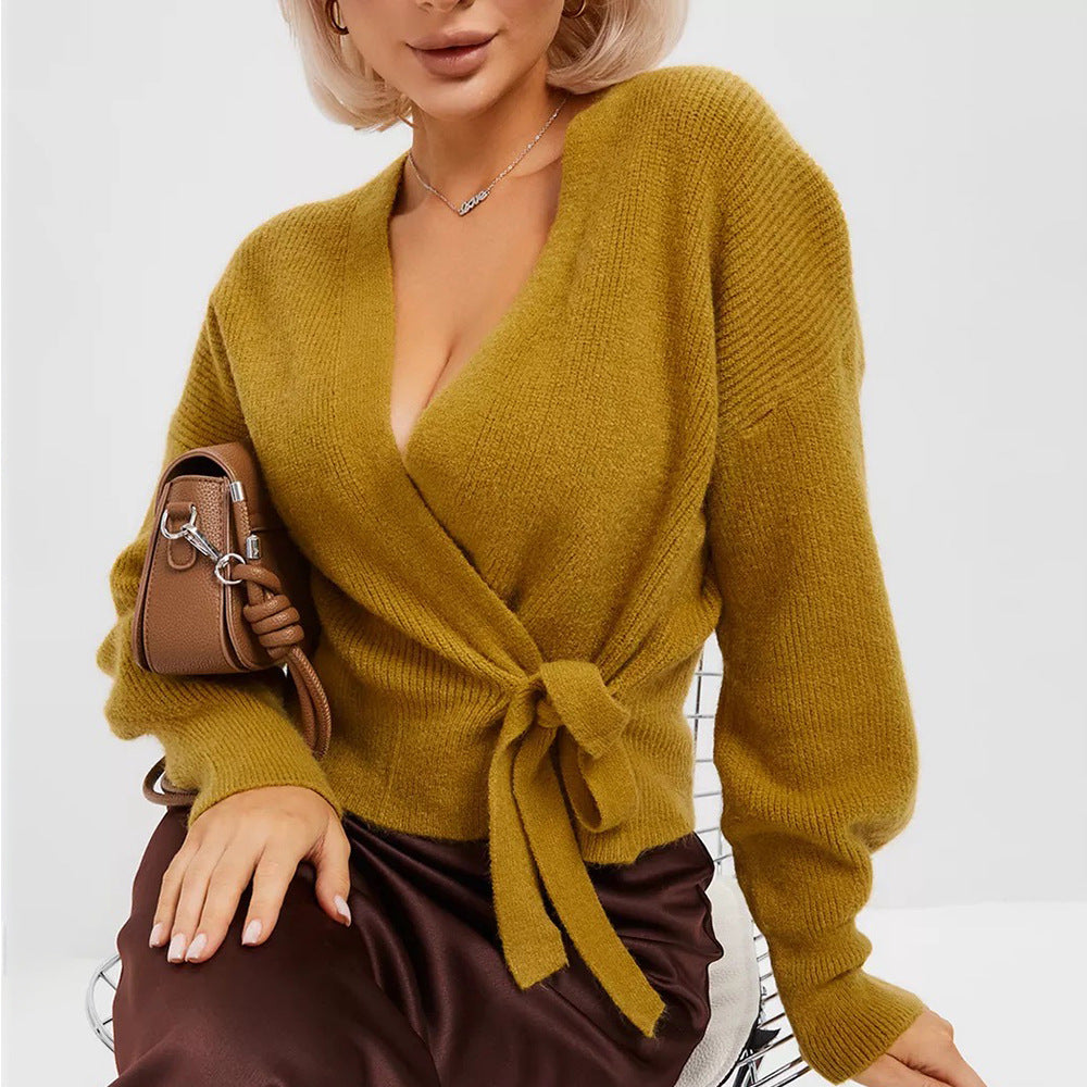 Damen Wickelstrickjacke V-Ausschnitt Komfortschnitt - Eveloria