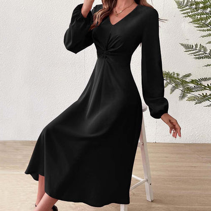 Damen Midikleid mit Drapierung und V-Ausschnitt Eveloria