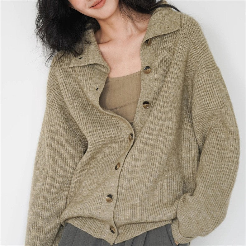 Damen Strickjacke Gemütlich Breite Ärmel Dekorative Knöpfe Eveloria