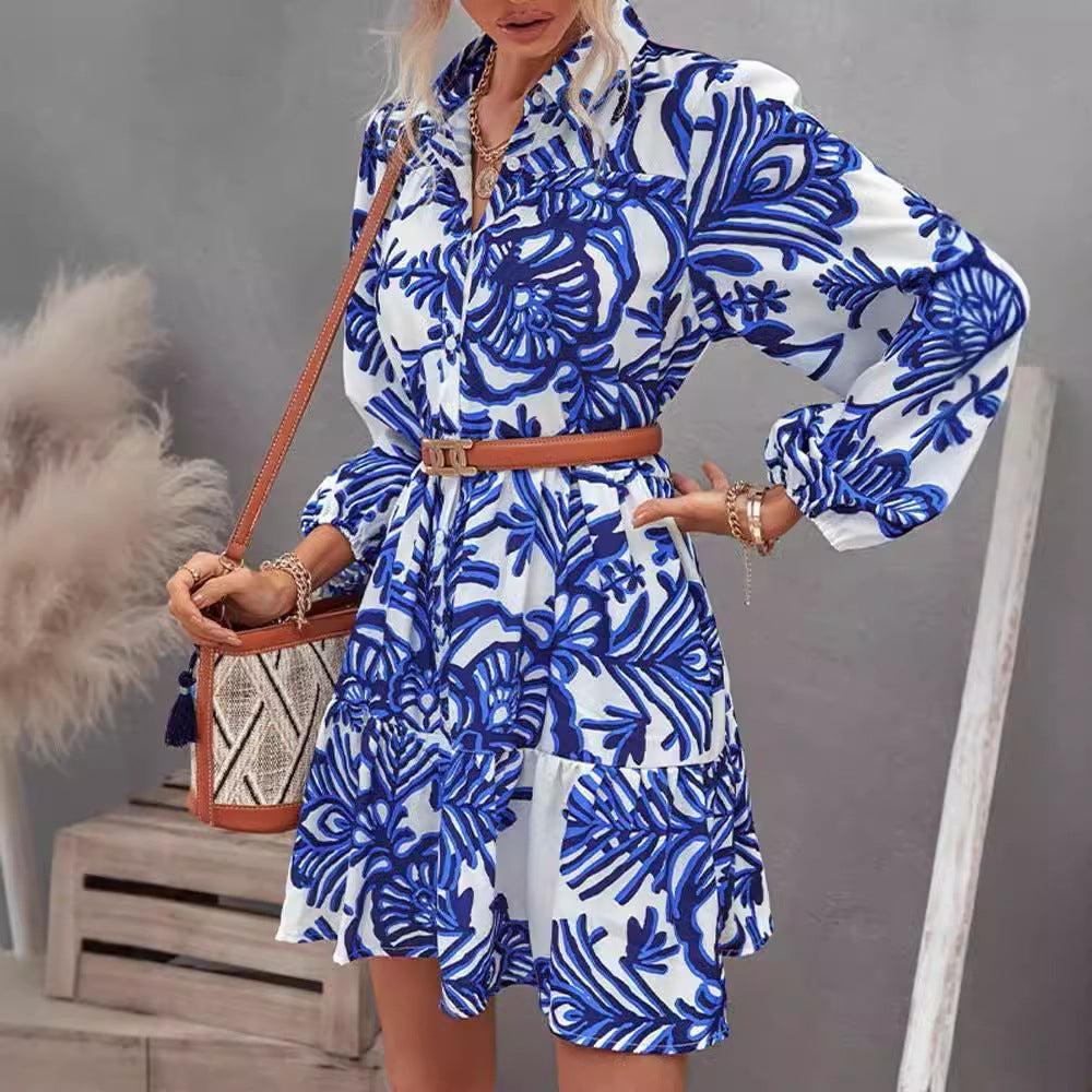 Damen Hemdblusenkleid Floralmuster Leichter Stoff Eveloria