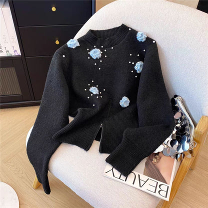 Damen Pullover mit Floralmuster und Applikationen