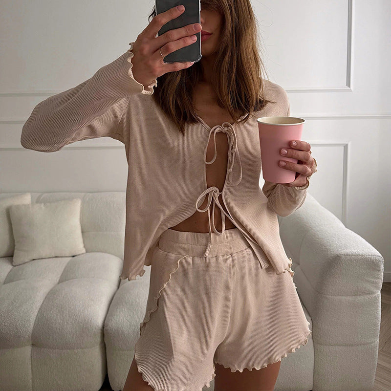 Damen Strick-Set Cardigan Shorts mit Knöpfen Eveloria - Eveloria