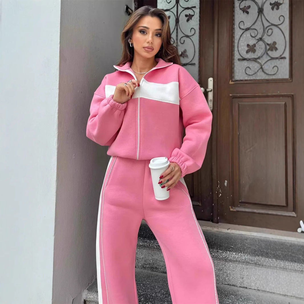 Damen Fleece-Jogginganzug Elastisch Mit Reißverschluss
