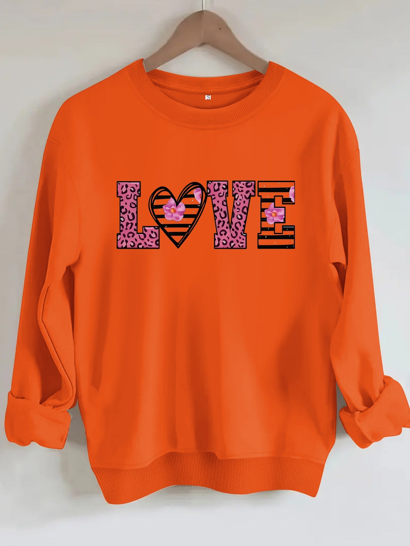 Damen Sweatshirt Leopardenherz-Design Komfortschnitt Grau