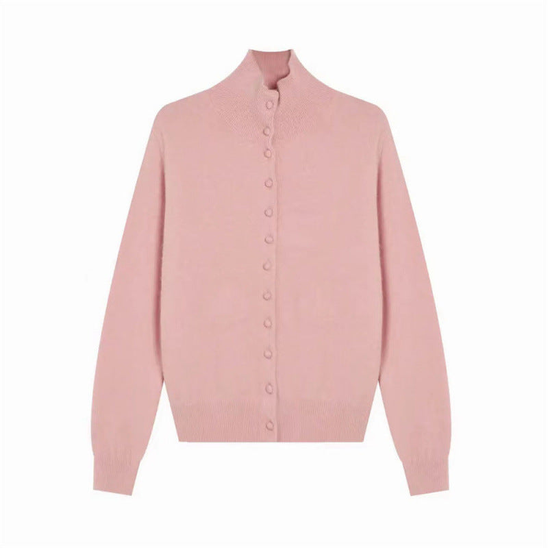 Damen Strickpullover Stehkragen Knöpfe Eveloria