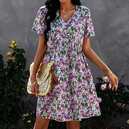 Damen Shift-Kleid V-Ausschnitt Floral Eveloria