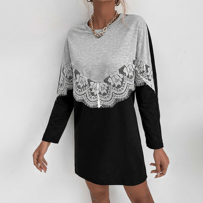 Damenkleid Spitzenverzierung Lässige Ärmel