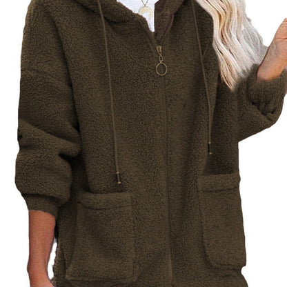 Damen Fleece Hoodiejacke Kapuze Taschen Eveloria
