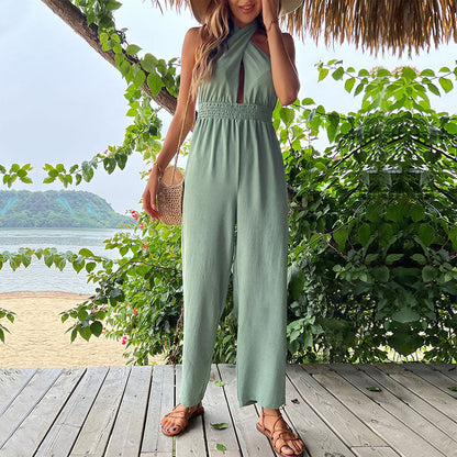 Damen Jumpsuit Elastisch Raffiniertes Schulterdesign Schwarz Eveloria - Eveloria