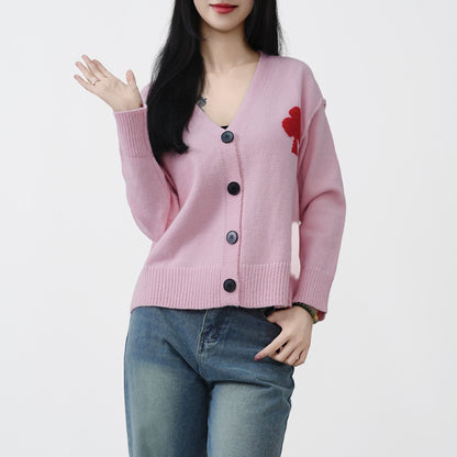 Damen Strickjacke Weich Herzstickerei Eveloria