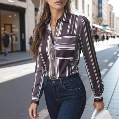 Damen Bluse mit feinen Streifen und klassischem Kragen Elegant