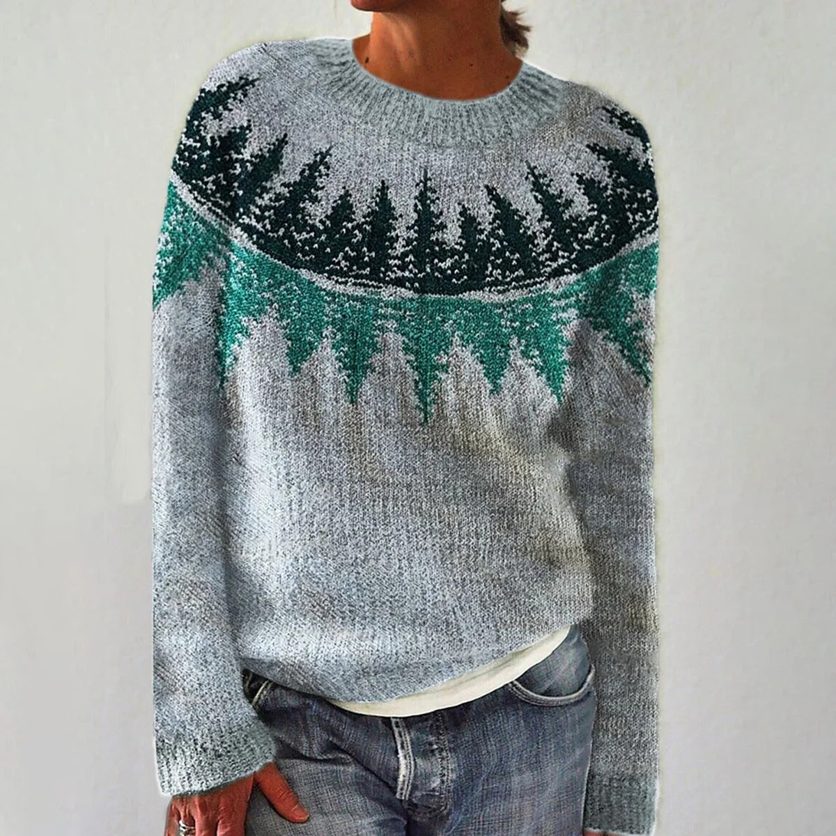 Damen Pullover Lebhaftes Landschaftsmuster Kuschelig Eveloria