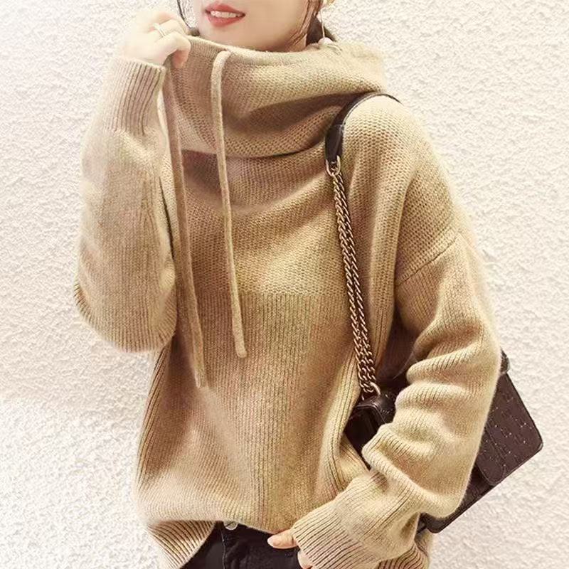 Damen Oversized Pullover Hochkragen Lässig Grau Eveloria