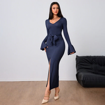 Damenkleid V-Ausschnitt Ausgestellte Ärmel Eveloria