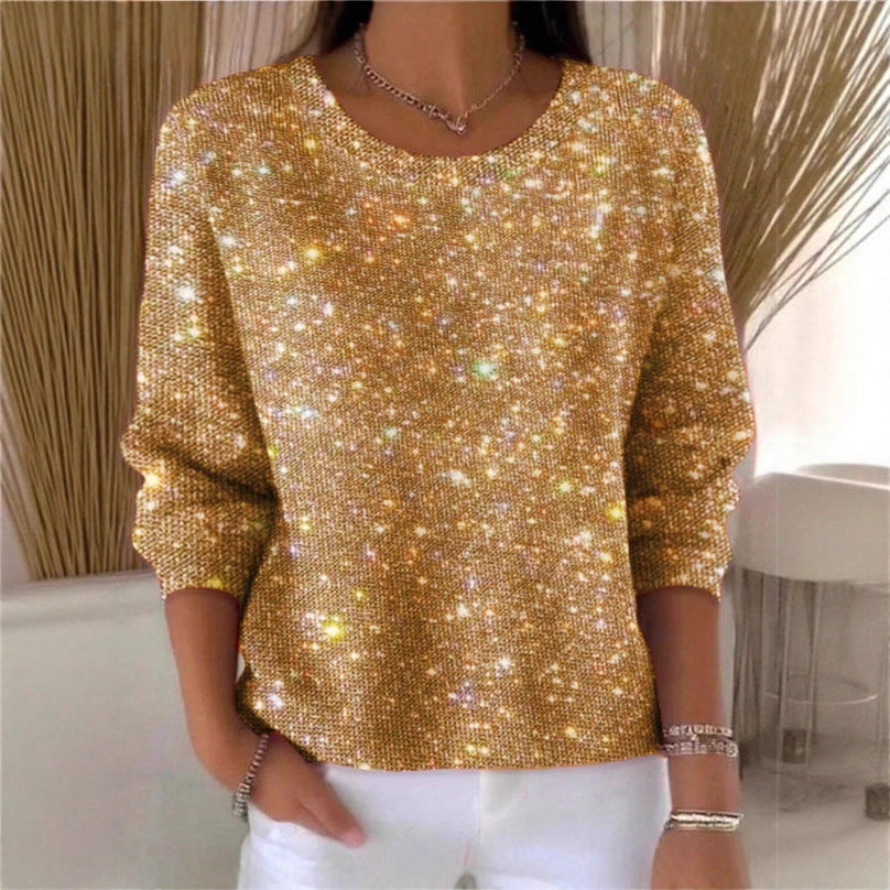 Damen Glitzerpullover Rundhals Lässiger Schnitt