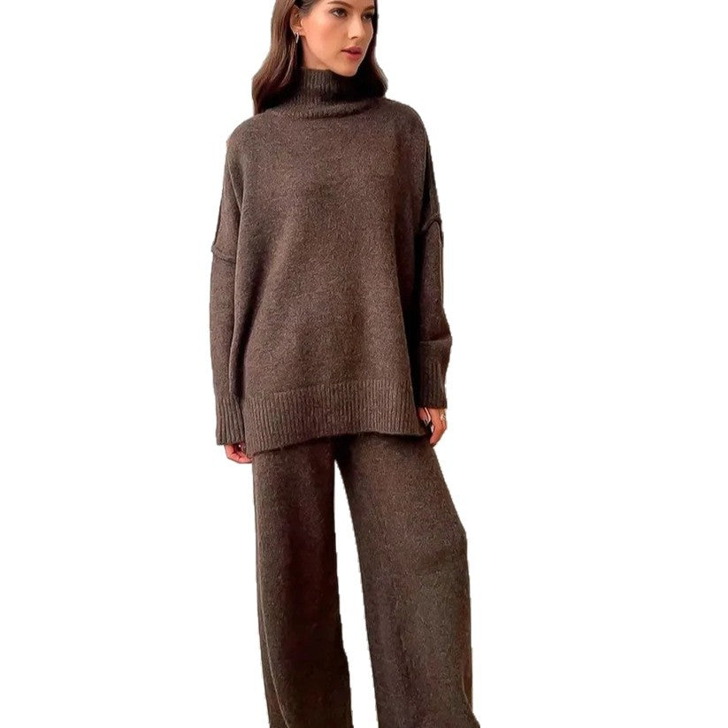 Damen Strickpullover Set Hochkragen Weit Schnitt Eveloria