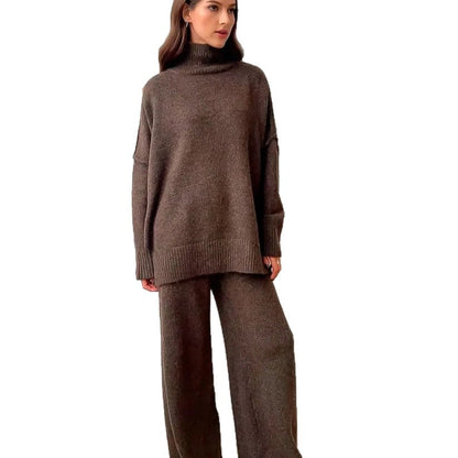 Damen Strickpullover Set Hochkragen Weit Schnitt Eveloria