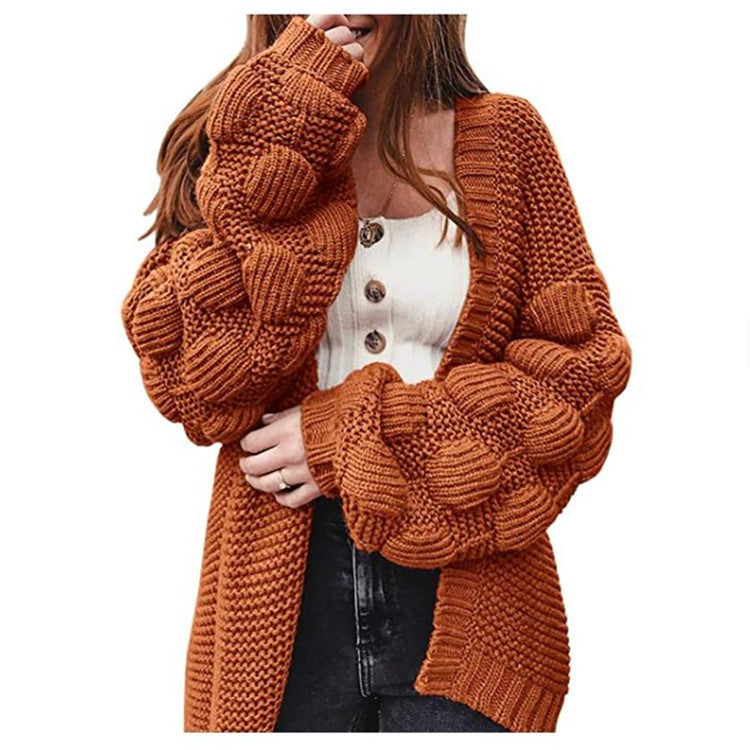 Damen Strickcardigan Voluminöse Ärmel Elegante Silhouette