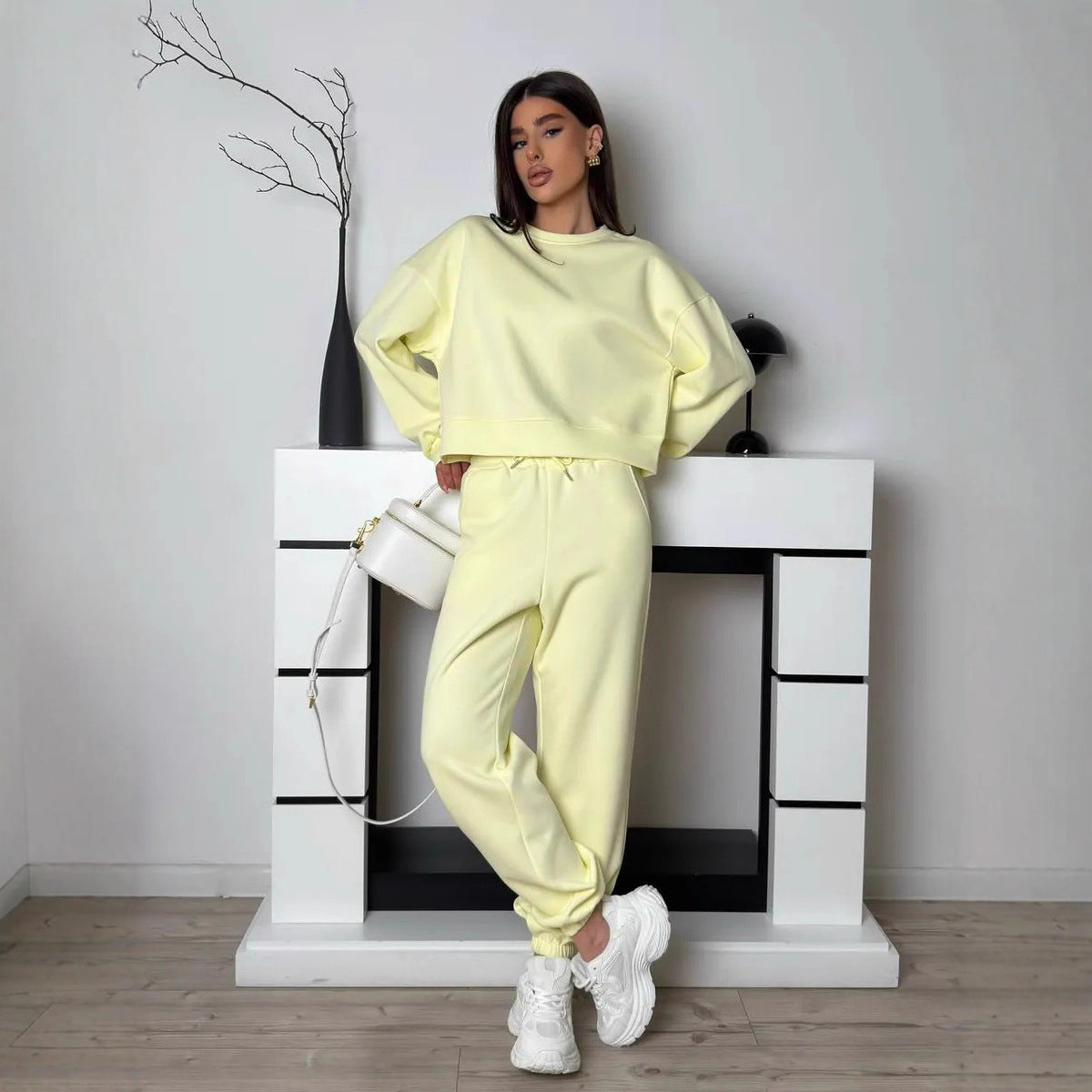 Damen Sweatset Komfort Lässig Hoch Bündchen Grau Eveloria