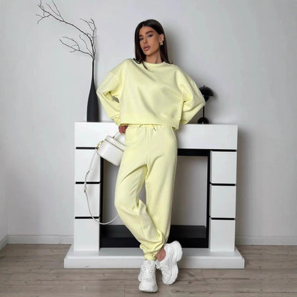Damen Sweatset Komfort Lässig Hoch Bündchen Grau Eveloria