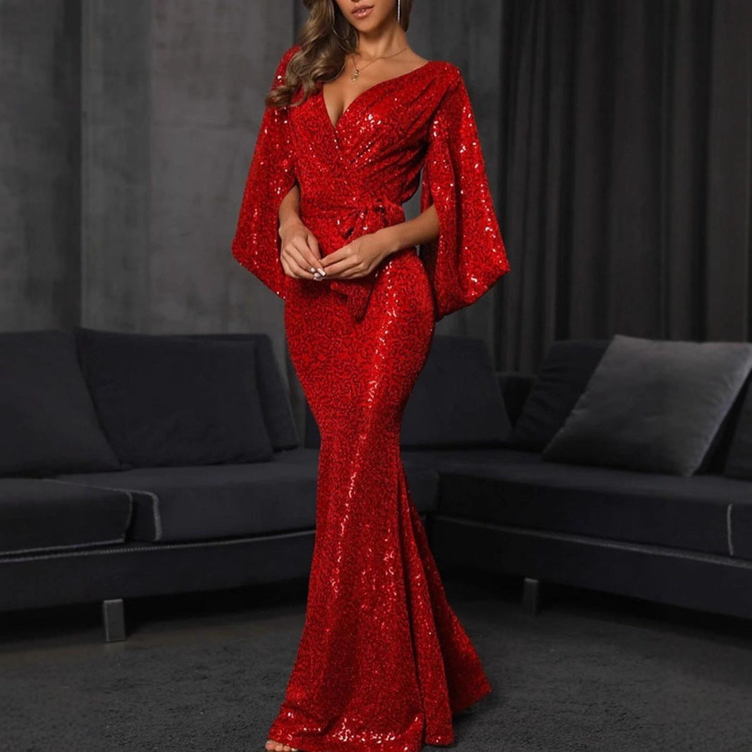 Eveloria Damen Abendkleid Pailletten Mermaid-Design V-Ausschnitt - Eveloria
